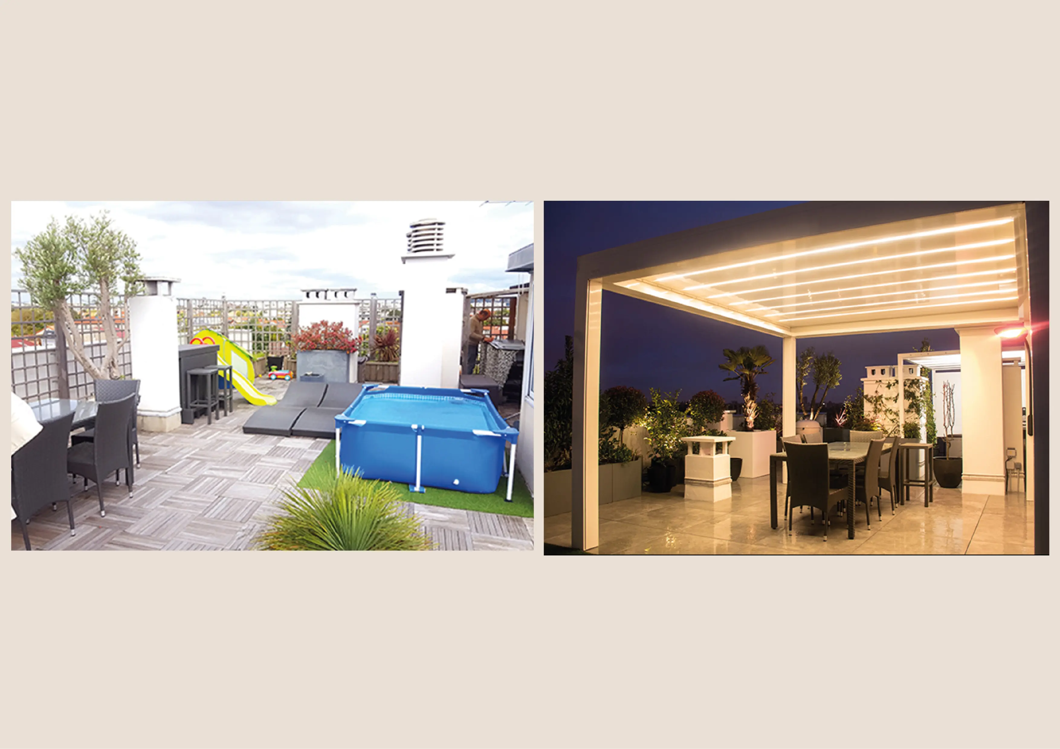 Pergola Bioclimatique et dalles de gres cerame grand format